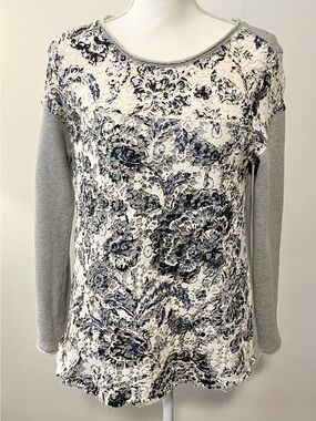 Sundance Caraway Lace Heather Gray French Terry Lace Front Sweatshirt. Size Med